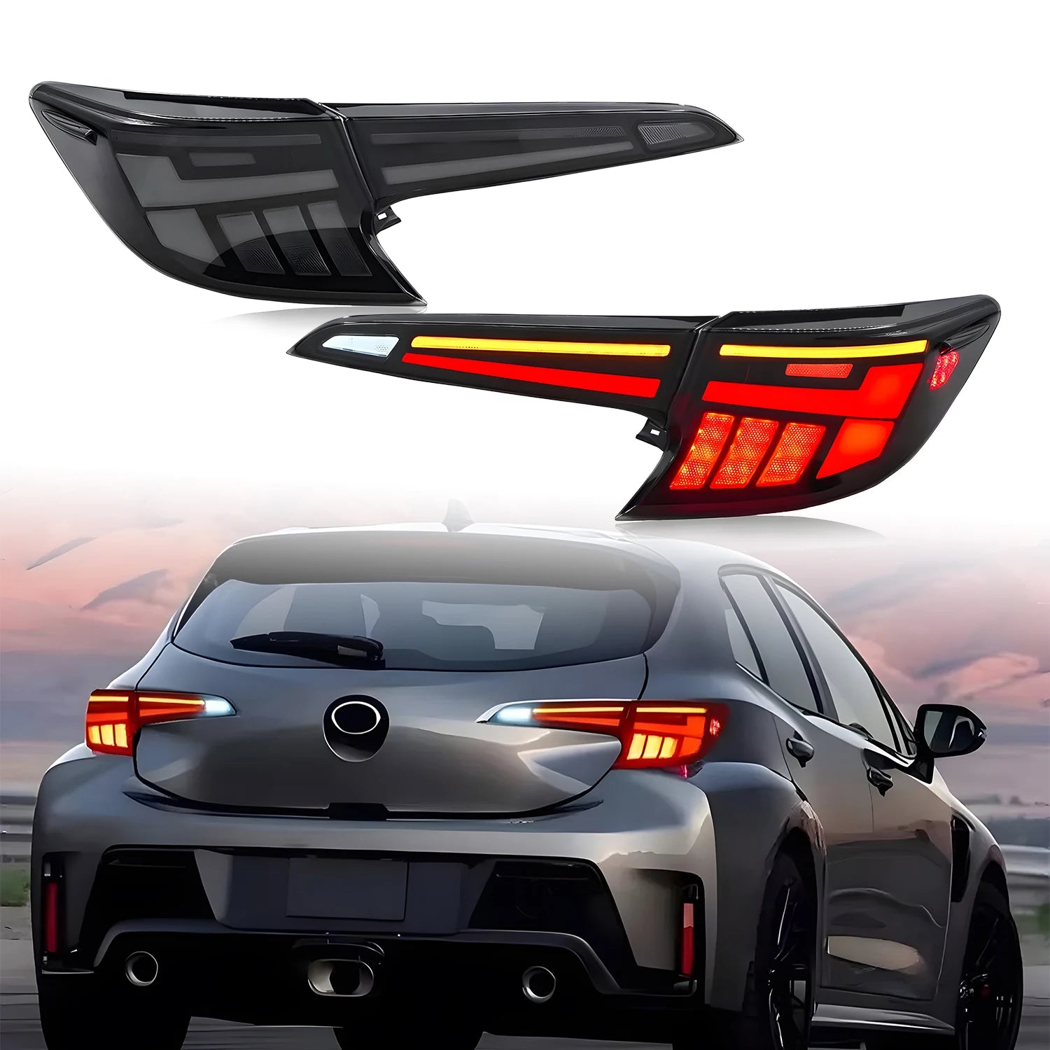 Toyota Corolla Hatchback 2018-2023 LED Tail Lights Red Smoked White HCMOTIONZ