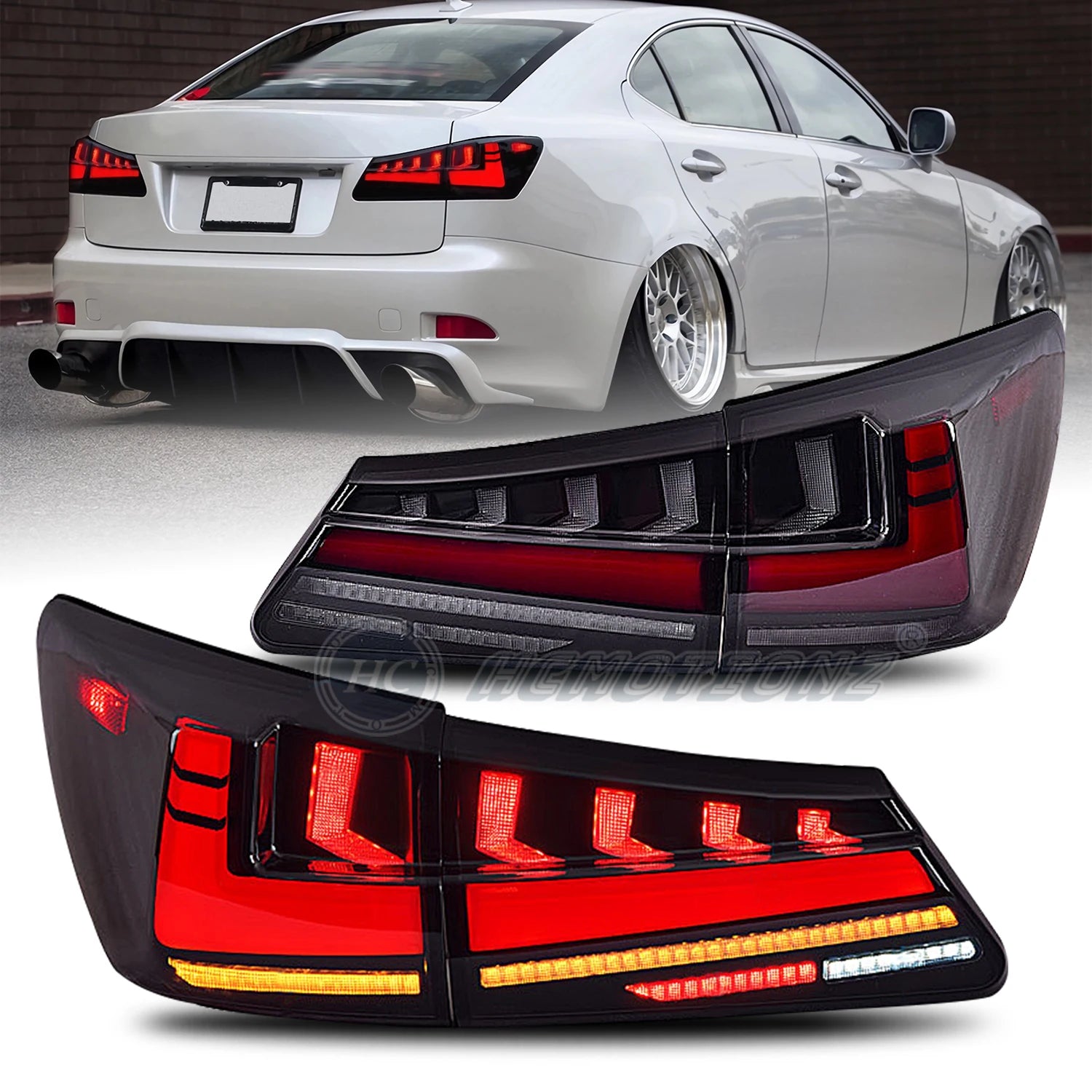 Lexus IS IS-F 2006-2013 LED Tail Lights Red Smoked HCMOTIONZ