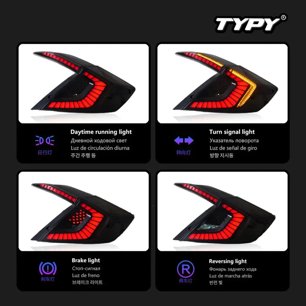 Honda Civic 10th Gen Sedan 2016-2021 LED Rear Tail Lights TYPY