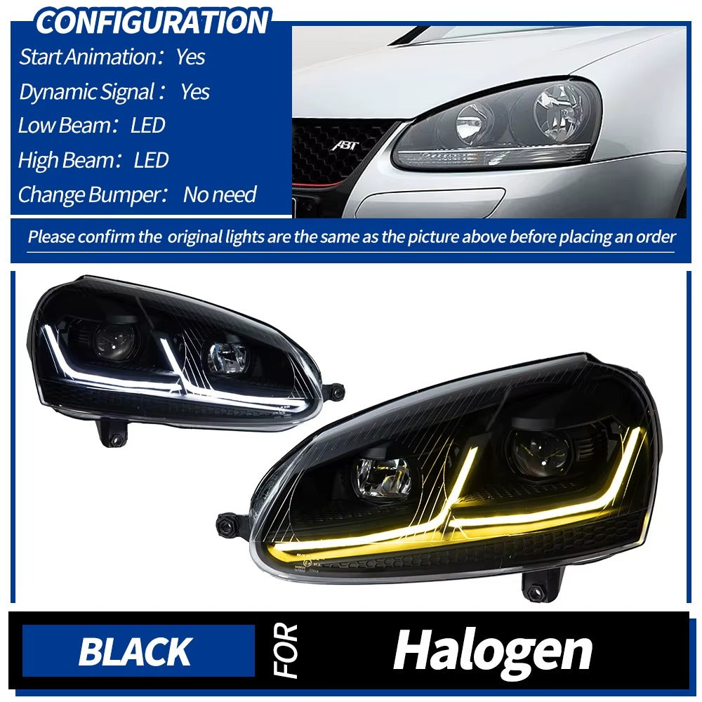 VW Volkswagen Golf MK5 2006-2011 LED Headlights Projector Lens Modern Style AKD