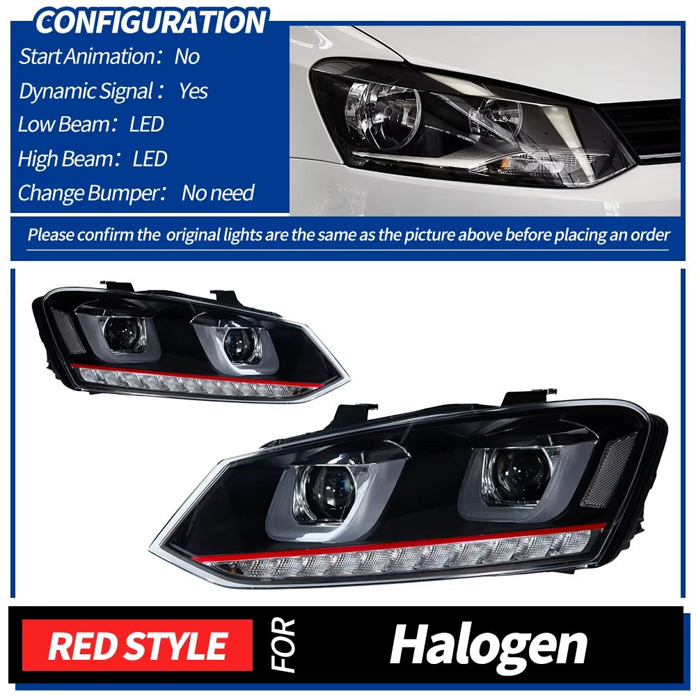 VW Volkswagen Polo MK5 2009-2018 LED Headlights Projector Lens Modern Look AKD