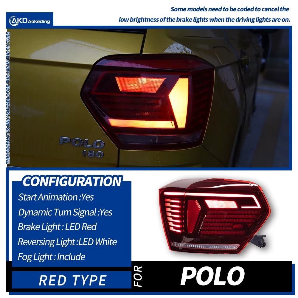 VW Volkswagen Polo MK6 2019-2023 LED Tail Lights Red Smoked AKD