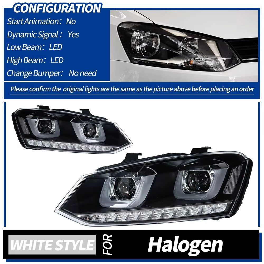 VW Volkswagen Polo MK5 2009-2018 LED Headlights Projector Lens Modern Look AKD