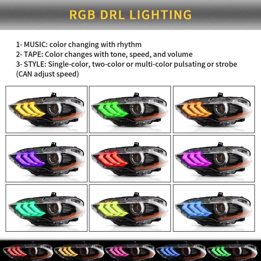 Ford Mustang VI S550 2018- up LED Headlights RGB Dynamic Turn Signal VLAND