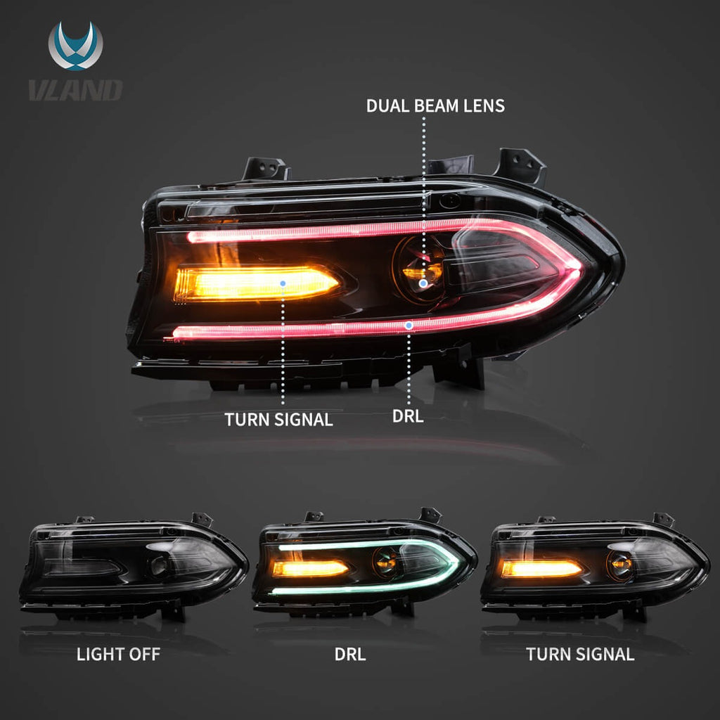 Dodge Charger 2015-2023 LED Halogen Headlights RGB VLAND