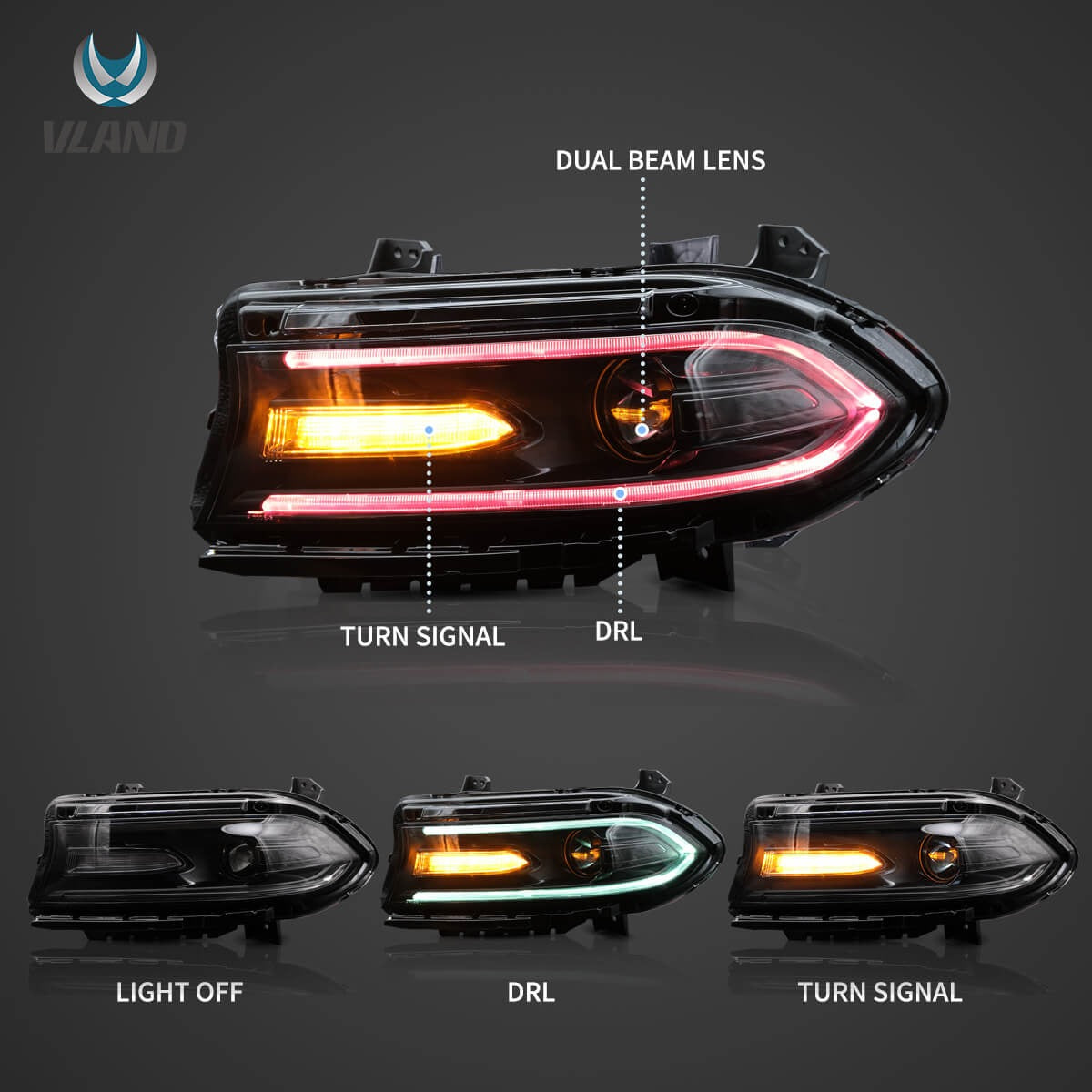 Dodge Charger 2015-2023 LED Halogen Headlights RGB VLAND